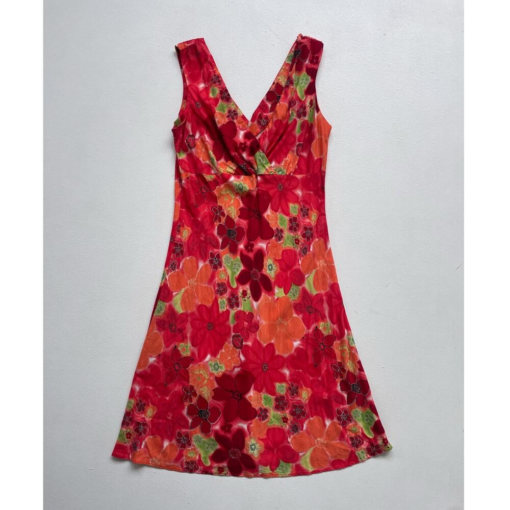 Vtg 90s Y2K Sleeveless Red Tropical Floral Rayon Dress / Sz 10 / Hawaii Summer